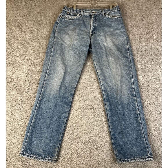 LL Bean Double L Flannel Lined Jeans Mens 34x32 Blue Denim Pants Outdoor Work - Picture 1 of 11